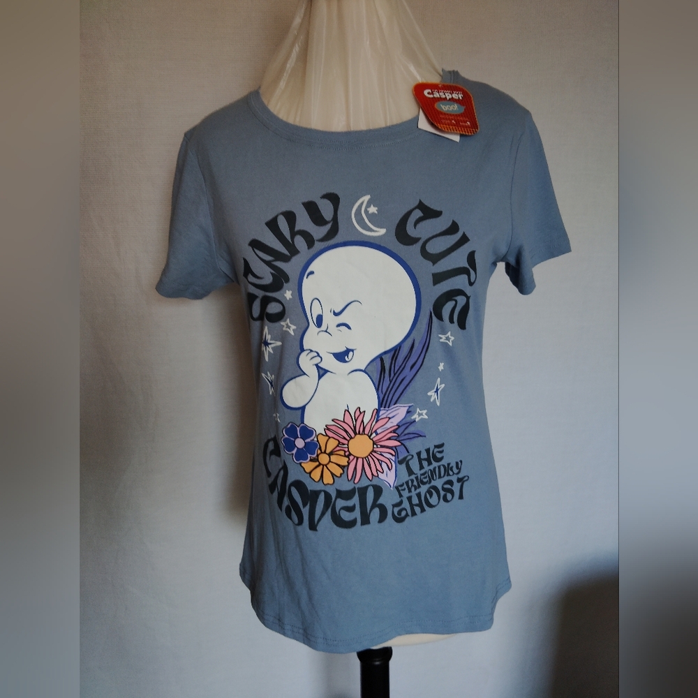 Casper The Friendly Ghost Cartoon  Blue Retro T-Shirt Women's Junior XL